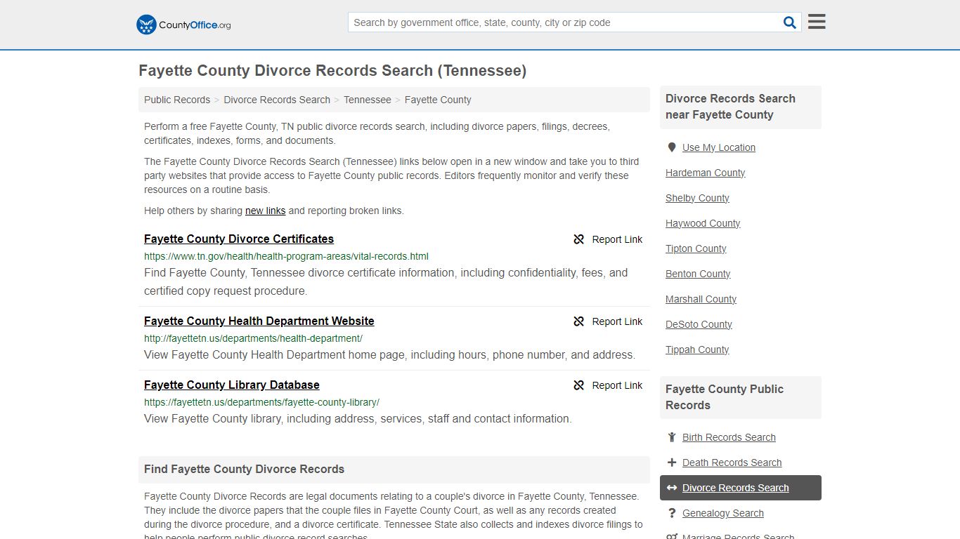 Fayette County Divorce Records Search (Tennessee) - County Office