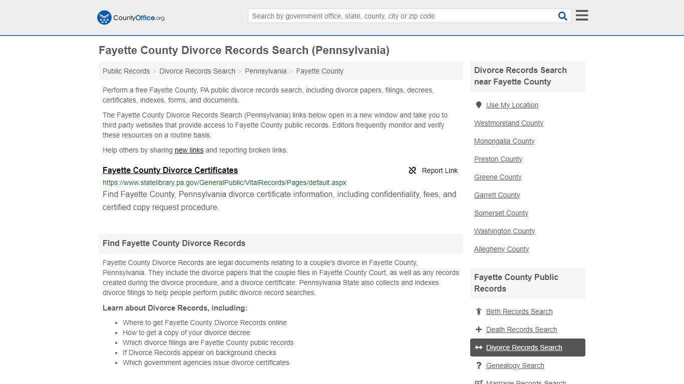 Fayette County Divorce Records Search (Pennsylvania) - County Office